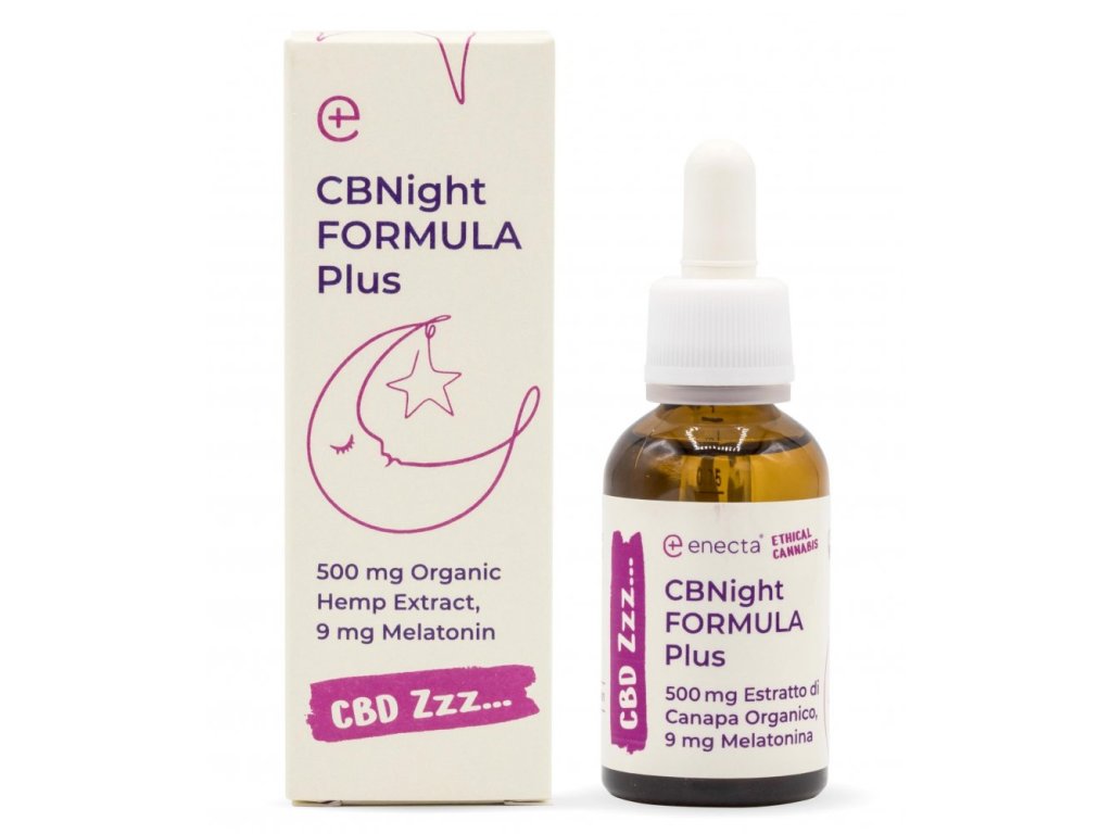 Enecta CBNight Formula PLUS konopný olej s melatoninem, 500 mg organického konopného extraktu, 30 ml