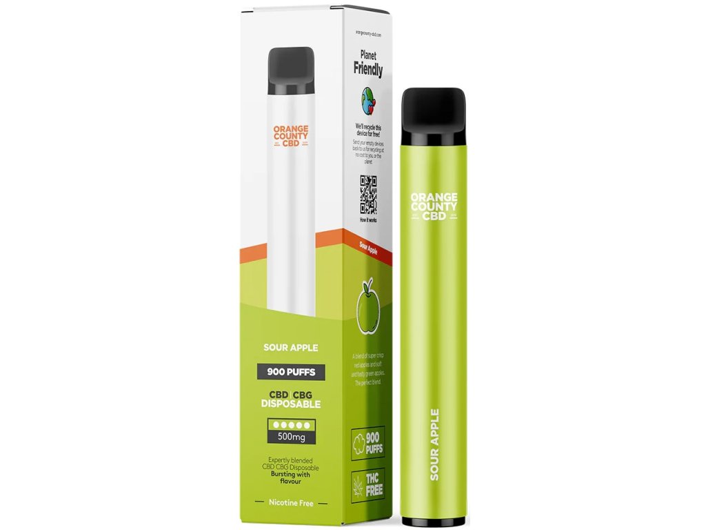 Orange County CBD Vape Pen Sour Apple, 250mg CBD + 250mg CBG, 3 ml