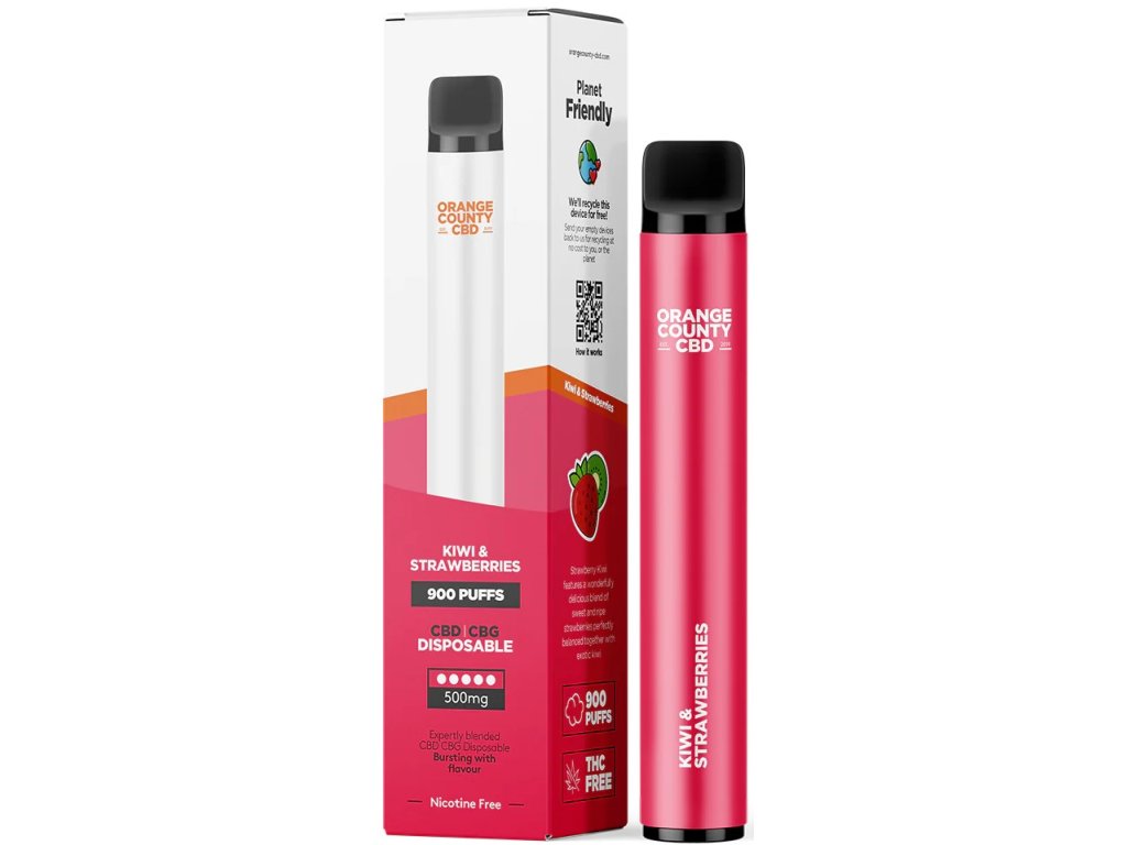 Orange County CBD Vape Pen Kiwi & Strawberries, 250mg CBD + 250mg CBG, 3 ml