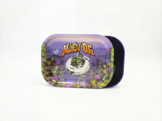 Best Buds Thin Box Rolling Tray with Storage, Alien OG