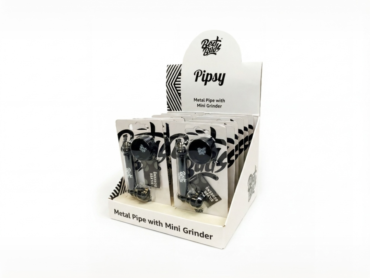Best Buds Pipsy Black Metal Pipe + Mini Grinder