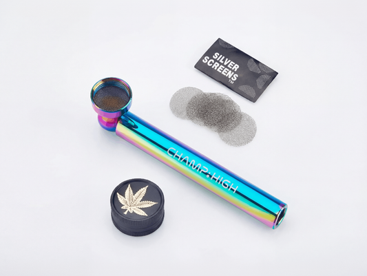 Champ High Rainbow Glass Pipe & Grinder